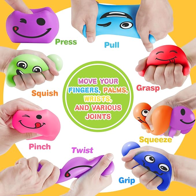 Slow Rising Stress Cube 24 Pack, Square Cube Fidget Ice Cube Stress Balls, Dough Stress Balls Soft Fidget Squishy Toys for Anxiety Relief, Pull Stretch Squishy Toy, Classroom Prize (Smile 24PACK)