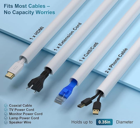 ZhiYo 113in Cord Covers for Wires on Wall, One Cord Hider Wall, Self-Adhesive Wire Covers for Cords, Paintable TV Cable Hider Cable Management Kit, 8X L14.2in, W0.5in H0.4in, White