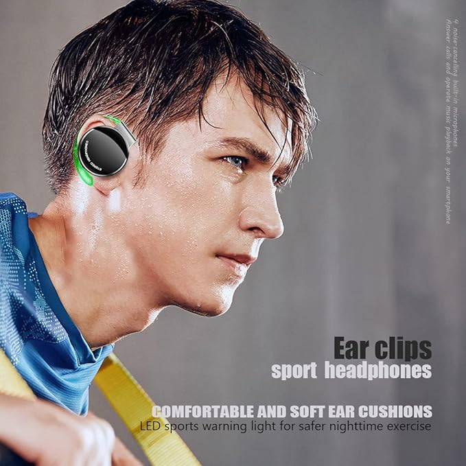 On Ear Headphones Bluetooth V5.3, Clip on Headphones Wireless, Open Ear Headphones with Earhooks, Sports Headset Bluetooth with 4 Microphones, Noise Cancelling/Long Battery Life/with Charging Case