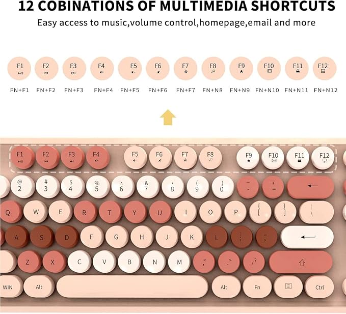 FOPETT Keyboard and Mouse Sets Wireless,Reliable 2.4 GHz Connectivity for PC,Laptop,Smart TV and More (Milk Tea Color)