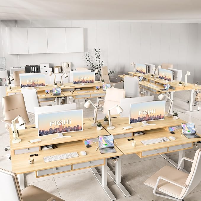 Adjustable Height Standing Desk with 4 Drawers,55 x 30 inches Electric Sit Stand Home Office Desk with Two Tiers, 3 Memory Presets, Monitor Stand Riser, USB A/C Charging Port