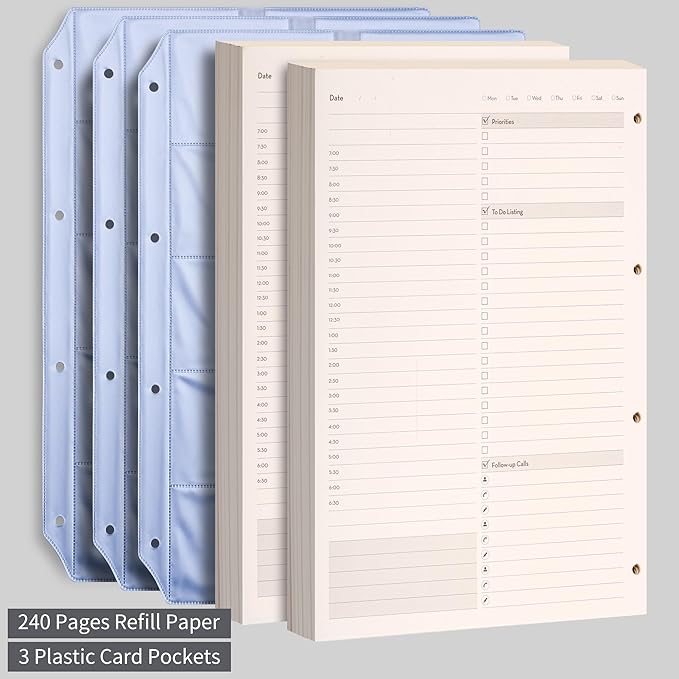 EMSHOI Undated Daily Planner - A4 Large To Do List Notebook Appointment Book for Productivity Time Management, with Hourly Planner Refills, Hardcover Binder Leather Journal - 240 Pages, 9.2x12