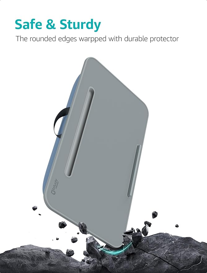 Istudyniture Lap Desk | Portable Laptop Desk & Stand – Fits Up to 17 inch – Washable Cushion, Built-in Phone Holder – for Bed, Couch, Sofa, Floor – Writing, Reading, Home Office – Large, Grayish Blue