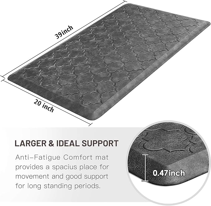 WISELIFE Kitchen Mat Cushioned Anti Fatigue Floor Mat,20"x39", Thick Non Slip Waterproof Kitchen Rugs and Mats,Heavy Duty Foam Standing Mat for Kitchen,Floor,Home,Desk,Sink, Grey