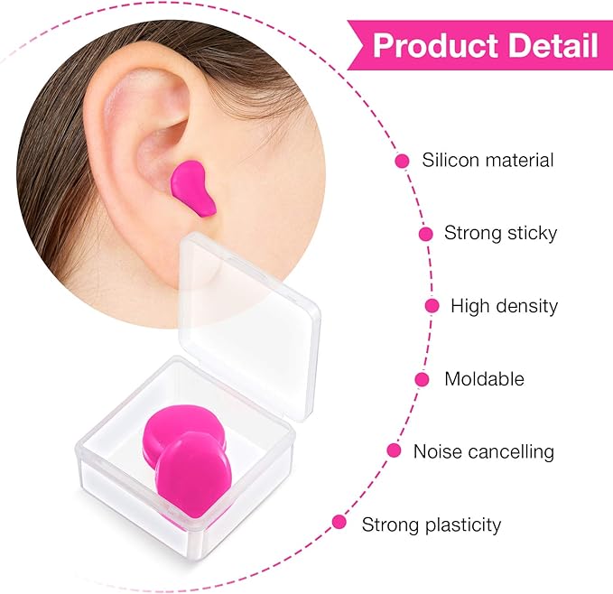 Frienda 21 Pairs Ear Plugs for Sleeping Reusable Moldable Silicone Earplugs Soft Noise Cancelling Earplugs Sound Blocking Ear Plugs with Case for Swimming Concert 32dB NRR (White, Blue, Rose Red)