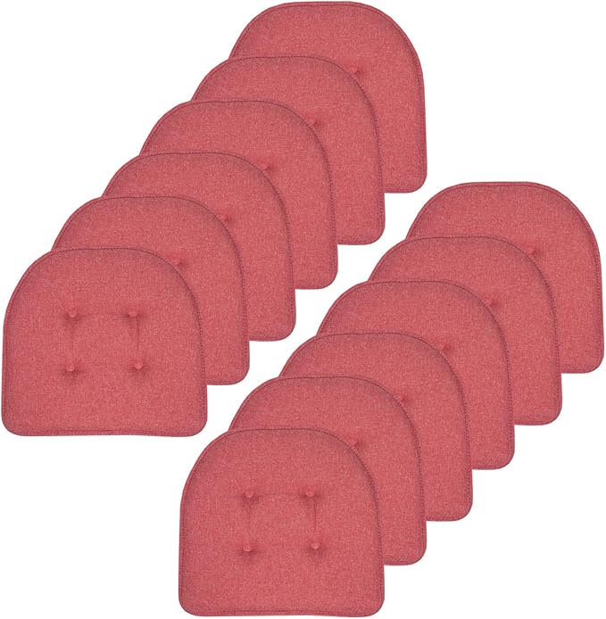 Sweet Home Collection Chair Cushion Memory Foam Pads Tufted Slip Non Skid Rubber Back U-Shaped 17" x 16" Seat Cover, 12 Count (Pack of 1), Peach