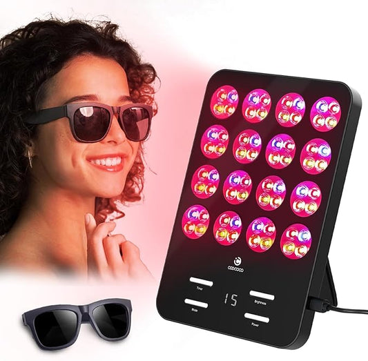 CooCoCo Red Light Therapy for Face and Body, Light Therapy Panel with 630nm Red, 590nm Yellow and 460nm Blue Lamp, 6 Modes, Protective Goggles, Christmas Gifts for Women Men Skin Care (Corded)