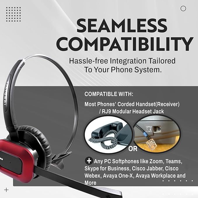 INNOTALK Computer and Desk Phone Wireless Headset for Office Phone and PC, Noise Canceling Handsfree Headset, 300-Foot Range Wireless, 12 Hours Talking