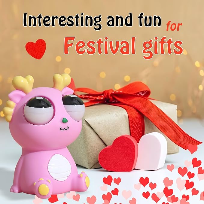 Pop-Out Eye Dragon Squeeze Toy - Stress Relief Sensory Squishy for Adults, Funny Anti-Stress Ball, Ideal Anxiety Toy for Party Favors and Gifts (Red)