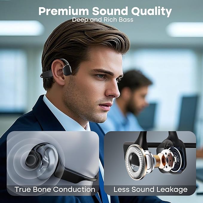 Bone Conduction Headphones, Wireless Bluetooth 5.3 Open-Ear Headphones with Mic, 10H Playtime Long Battery Life, Waterproof IPX6 Sport Headphones for Running, Cycling, Workout, Gift