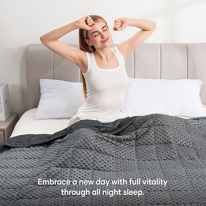 Wemore Minky Dot Weighted Blanket for Adults Queen Size 20 lb, Soft Heavy Blanket for Stress Relief and Sleep Promotion, Breathable Blanket for All-Season with Glass Beads, Dark Grey 60 x 80 inches