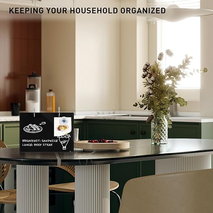 Desktop Glass Dry Erase & Acrylic Aesthetic Desk Calendar Weekly to-do List Combo, Small Magnetic Standing Whiteboard, Desk Flip Easel Calendar with Accessories for Home Office Supply, Black, 9 x 7''