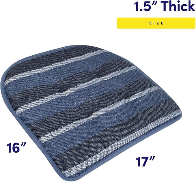 Sweet Home Collection Chair Cushion Memory Foam Pads Tufted Slip Non Skid Rubber Back U-Shaped 17" x 16" Seat Cover, 2 Count (Pack of 1), Bradford Steel Blue
