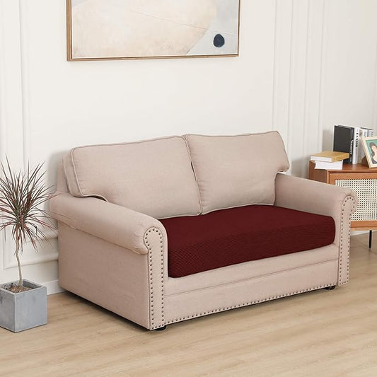 Easy-Going Stretch Loveseat Cushion Cover Sofa Cushion Furniture Protector Sofa Seat Sofa Slipcover Sofa Cover Soft Flexibility with Elastic Bottom(Loveseat Cushion, Wine)