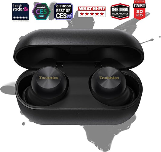 Technics Reference Class Hi-Fi Wireless Earbuds, Dolby Atmos with Head Tracking, Adaptive Noise Cancelling, 3 Device Multipoint, 10-hr Battery, Wireless Charging, Improved Fit - EAH-AZ100-K (Black)