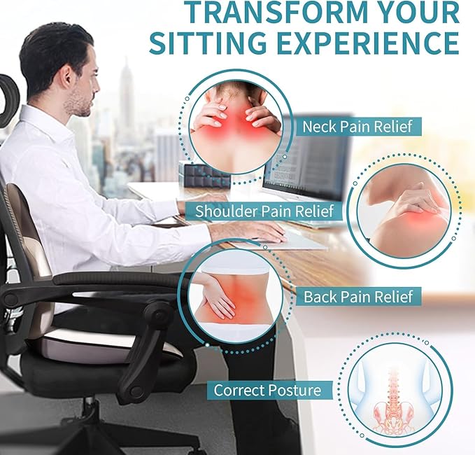 FLORICH Seat Cushion and Lumbar Support Pillow for Office Chair Car Neck Headrest Pillow 100% Memory Foam Seat Pads Pressure Relief Back Cushion and Carseat Pads(Grey)