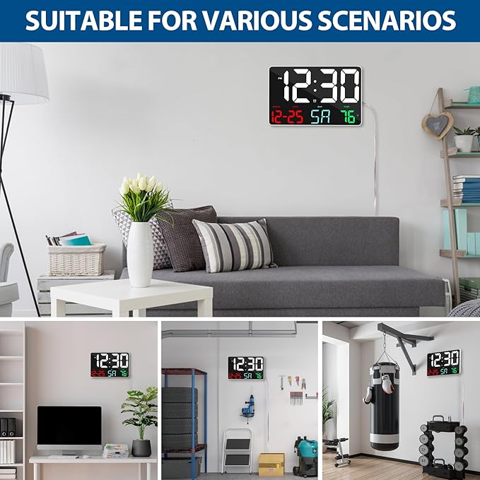 SZELAM Digital Clock Large Display,11.5"Digital Wall Alarm Clock with Remote Control,LED Oversized Electric Clock with Calendar,12/24H,Adjustable Brightness Large Clock for Home Office Kitchen Bedroom