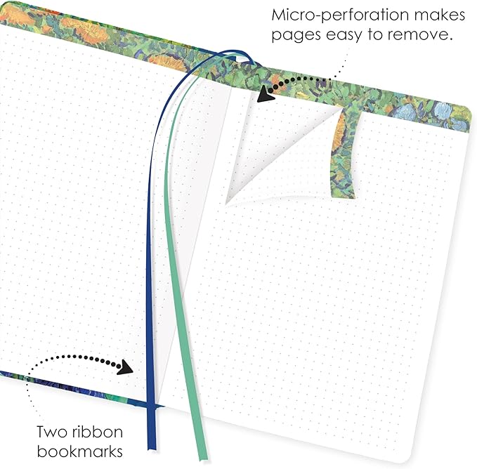 RainCaper Vegan Leather Journal Notebook, 160 Dot-Grid Pages, 5.7 inches x 8 inches, Journal - van Gogh Irises