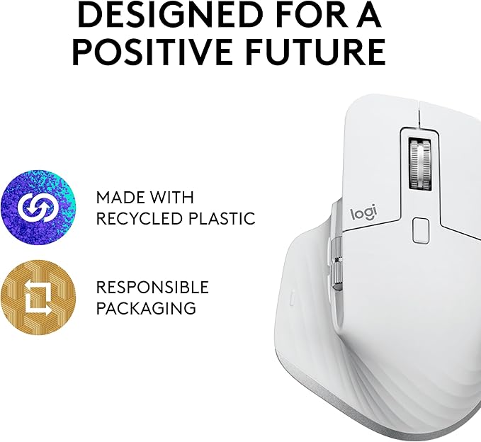 Logitech MX Master 3S Wireless Mouse Standard Edition with Logi Bolt USB Receiver, Ultra-fast Scrolling, Ergo, 8K DPI, Track on Glass, Quiet Clicks, USB-C, Bluetooth, Windows, Linux, Chrome- Pale Grey