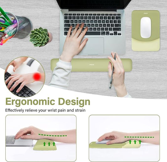 MOSISO Wrist Rest Support for Mouse Pad&Keyboard Set, Rectangular Ergonomic Mousepad Non-Slip Base Home/Office Pain Relief&Easy Typing Pad with Neoprene Cloth&Raised Curved Memory Foam, Olive Green