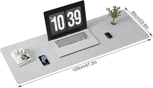 Large Felt Desk Mat,47.2"x 23.6",Non-Slip Desk Pad for Office and Home,120x60cm Full Table Mouse Pad,Keyboard Mats for Desk,Desktop Protection(Light Gray)