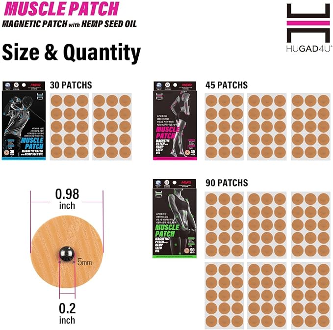 [90Pack] Muscle Magnetic Patch with Natural Oil, Magnetic Acupressure Patches, 1300 Gauss, Magnet Therapy, Light Magnetic Energies, Made in South Korea (90)