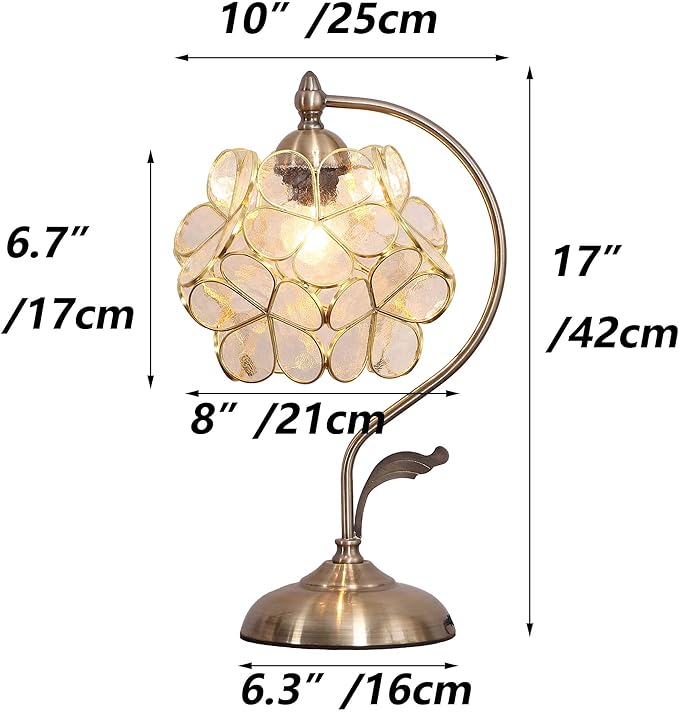 Bieye L10734 Tiffany Style Stained Glass Flower Petal Table Lamp with Brass Base for Home Décor (Clear, 8" Cherry Blossom)