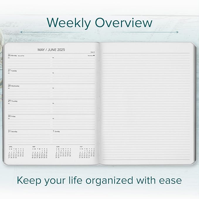 Harbor Weekly and Monthly Journal Notebook Planner 2025 - Lined, Durable Faux Leather, Softcover, 176 Quality Pages, For Men and Women, For Writing, Work & Travel, Cambridge Burnt Orange - 9 x 7 "