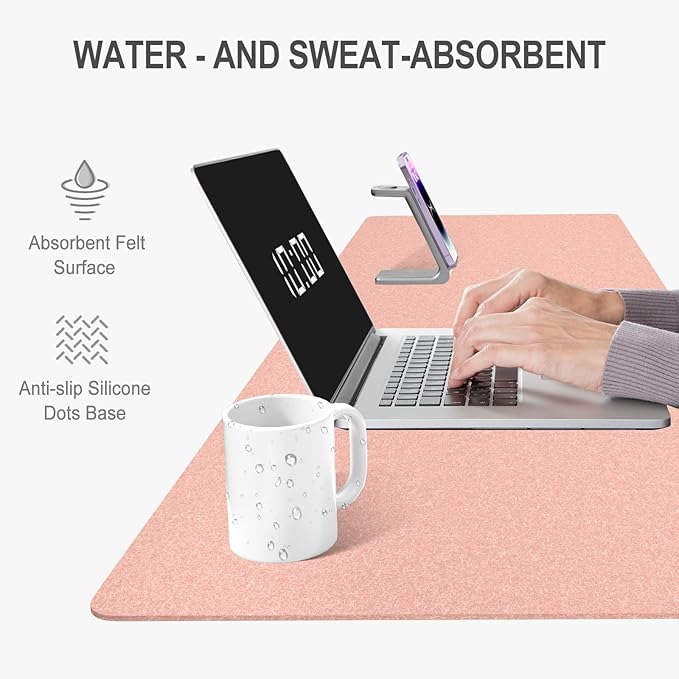 Auhoahsil Felt Desk Mat, Minimalist Large Mouse Pad XL 31.5 x 11.8 in, Desk Matt for Desktop, Keyboard, Laptop, Computer, Office, Work from Home, Gaming, Light Pink