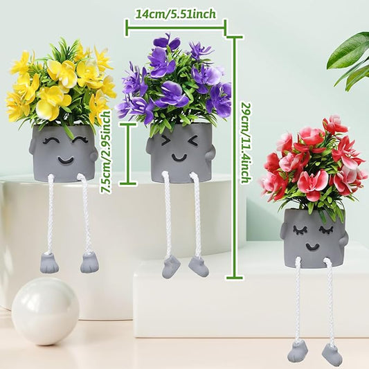 Zerzsy Set of 3 Small Artificial Plants in Pots,Cute Fake Potted Plants with Hanging Leg Planter for Window Sill Desk Bathroom Decor, Home Office Artificial Succulent Plants