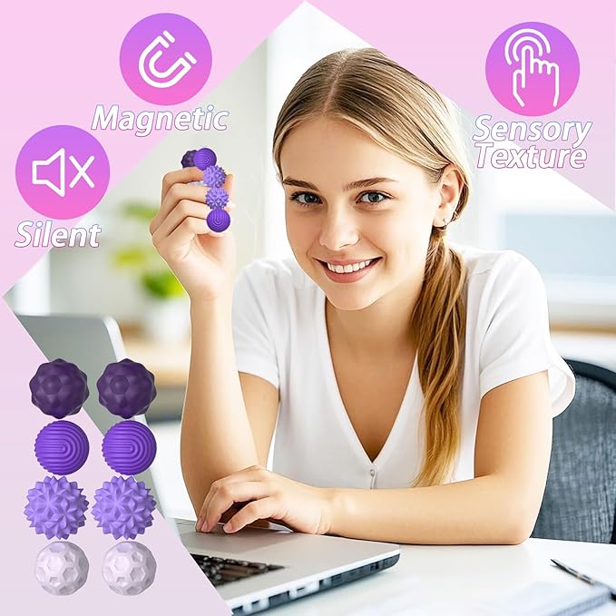 Silicone Fidget Magnet Balls, 8 Pack Fidget Toys for Adult & Teens, Quiet Desk Fidgets for Office Stress Relief , Sensory Magnetic Stress Balls for Autism ADHD (Large & Small Sizes)