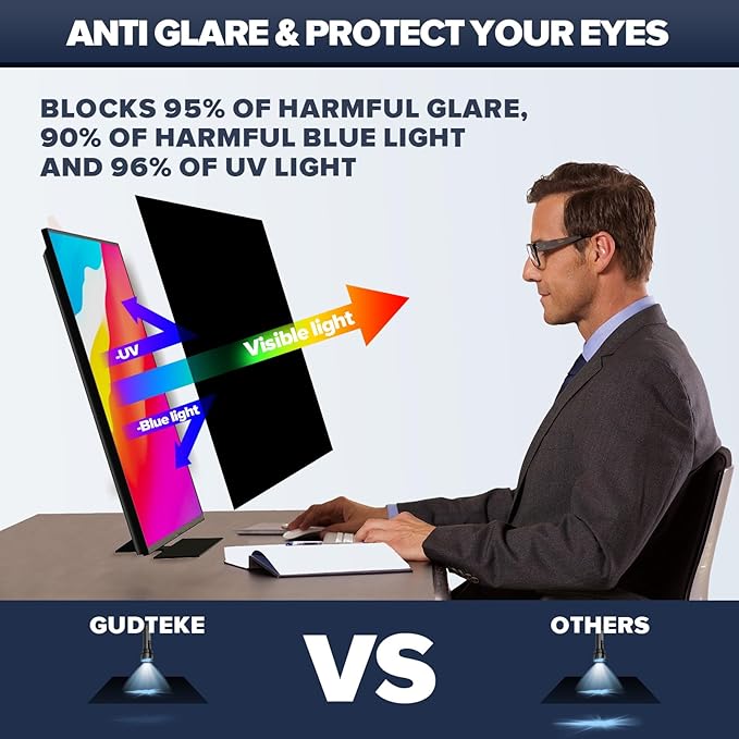 Upgraded HD Computer Privacy Screen 24 inch, Monitor Privacy Screen for 16:9 Widescreen Removable Anti Glare Computer Screen Cover and Blue Light UV-Blocking Screen Privacy Filter