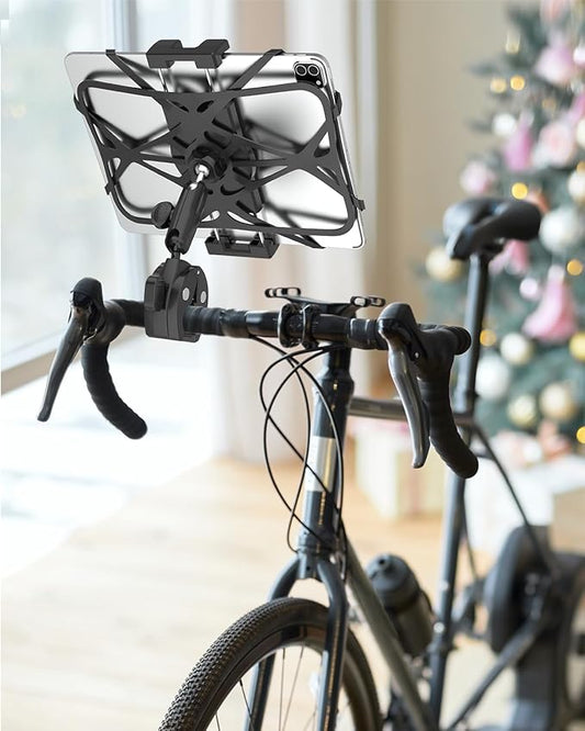 woleyi Exercise Bike Tablet Holder, Treadmill Tablet Mount Handlebar Clamp for Spin Bike, Indoor Cycling Peloton, Stationary Bicycle, Elliptical for 4.7-13" iPad Pro/Air/Mini, Galaxy, Fire, E-Book