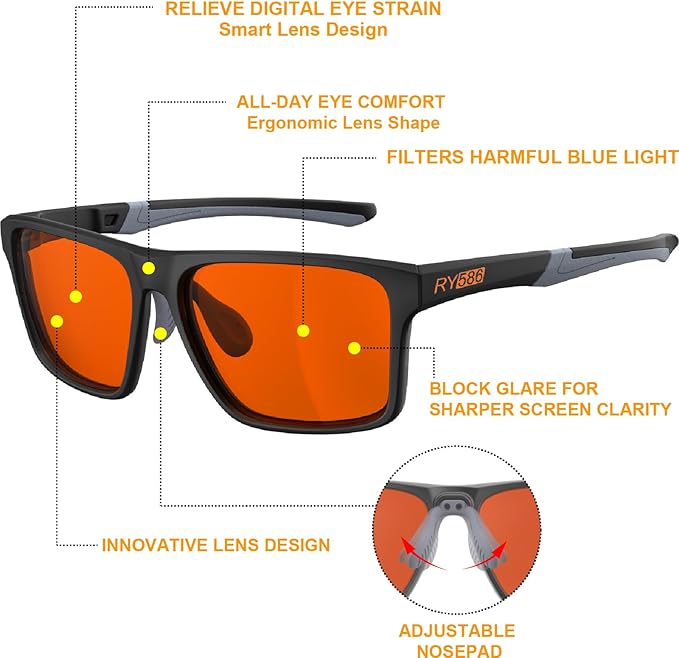 HD Premium Sleep Glasses P1AS 99.9% Blue Light Blocking Gaming Computer Screen Glasses Reduce Eyestrain & Glare High Contrast Definition UV580 nm