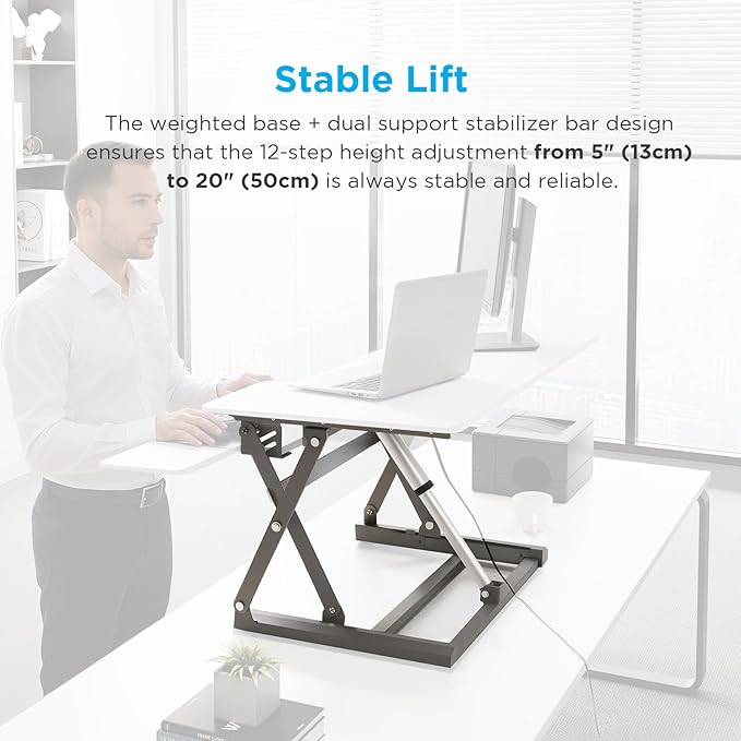 46" Electric Standing Desk Converter, Dyropcurv Series Height Adjustable Computer Desk Ergonomic Home Office Desk for Adults, Sit to Stand Desk with Quiet Motor, White