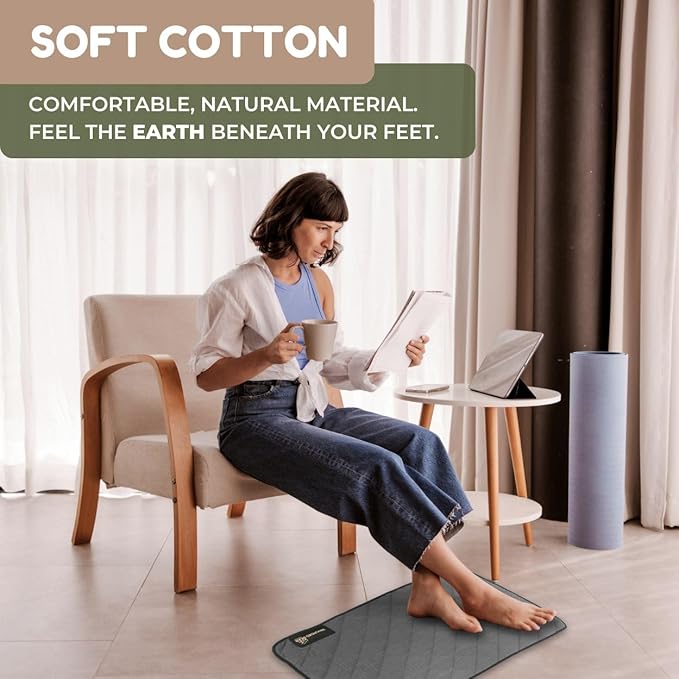 Premium Grounding Mat for Feet, Soft Cotton & Silver Fiber, Comfort for Sleep & Wellness, Grounding Pad for Anti-Aging & Inflammation, Grounding Mat for Bed and Desk (24x16 Inches)