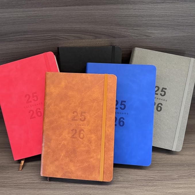 Daily Planner 2025-2026, Academic Planner 2025-2026 Weekly and Monthly Planner, Calendar Book with Hourly Schedule 8.5"x5.8", July 2025 to June 2026, Faux Leather Cover (Red)