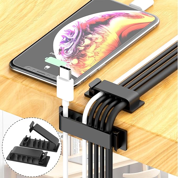 ELII 302PCS Cable Management Kit 4 Cable Sleeve,45Cable Clips,11Cable Holders,22 Roll Cable Organizer Straps and 200 Fastening Cable Ties,20 Cable Zip Tie Mounts Computer Under Desk (Black)