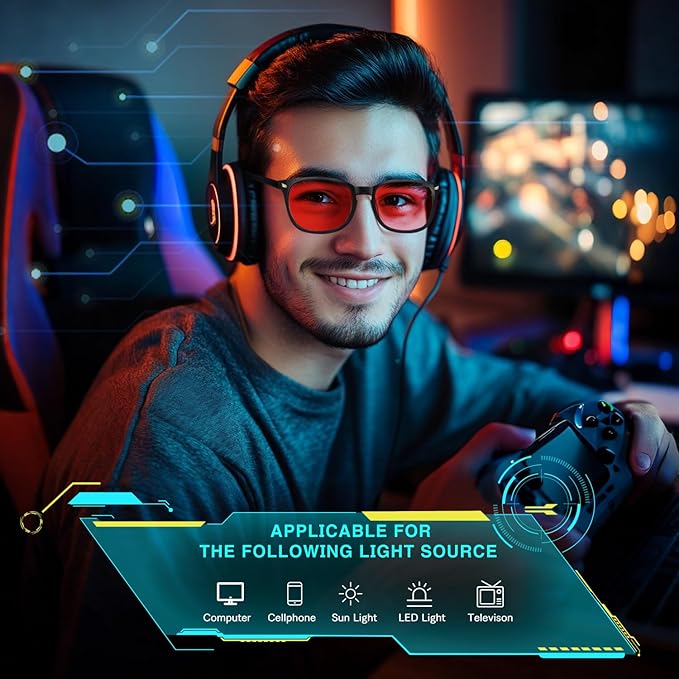 Red Lens Glasses Blue Light Glasses Men Women - 99.9% Blue Green Blocking for Computer, Gaming, TV, Phone Screens