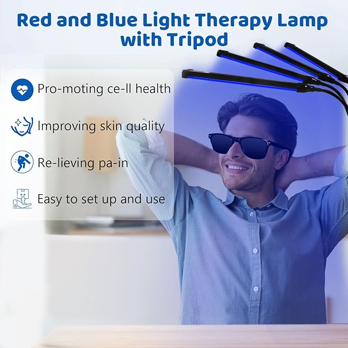 Red & Blue Light Therapy Lamp with 180 LEDs, 3-in-1 Chip, 415nm, 660nm, 850nm for Face & Body