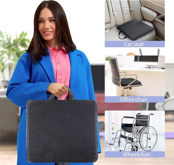 Gel Seat Cushion, for Long Sitting -Double Thick Gel Seat Cushion Breathable Honeycomb Chair Cushion with Non-Slip Cover for Office Chair Car, Wheelchair, Long Trips,Relief Sciatica Pain