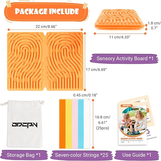 Sensory Activity Board, Four-Sided Silicone Sensory Fidget Toy, Promotes Parent-Child, Suitable for Autism, Calming, ADHD, Great for Children 3+ & Adultsand 25 (Light Orange)