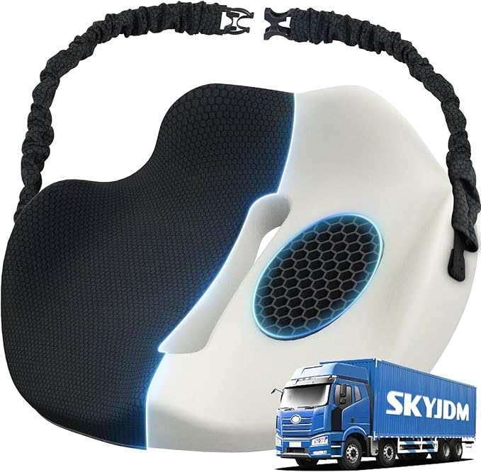 Memory Foam Truck Seat Cushion with TPE Gel Support, Truck Seat Cushion with Non-Slip Washable Cover for Back Support & Pain Relief During Long Drives(Black)