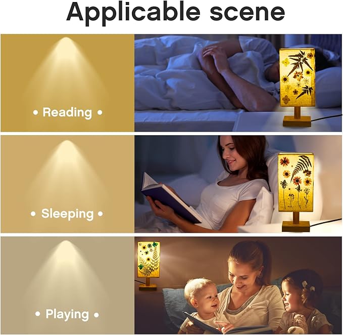 Hortsun Pressed Floral Lamp Bedside Vintage Flower Desk Lamp for Bedroom Living Room, Dorm, Home, Office Decor(1 Pcs,Square Style)