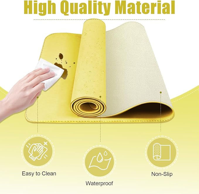 Leather Desk Pad Protector, Desk Mat, Large Mouse Pad, Non-Slip Desk Blotter, Office Laptop Desk Pad, PU Leather Desk Writing Pad for Office and Home (Yellow, 31.5" x 15.7")