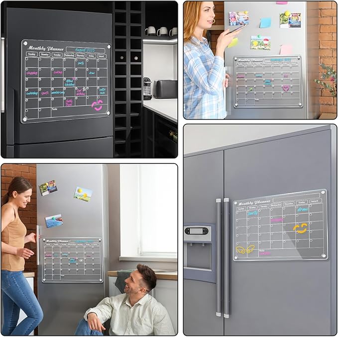 DIYMAG Fridge Skylight Calendars,15" x 11" 2025 Planning Pads Acrylic Magnetic Digital Calendar for Refrigerator Transparent Dry Erase Monthly Planner Whiteboard with 3 Colors Markers