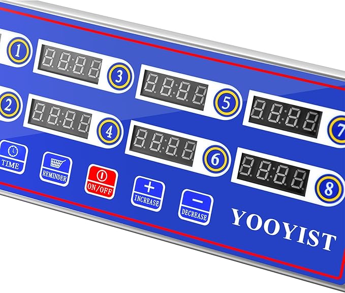 Kitchen Timers for Cooking – 8 Channel Commercial Kitchen Timer Restaurant Kitchen Supplies – Stainless Steel LED Technology Kitchen Timer Digital – Reminder Function, Loud Alarm, Blue