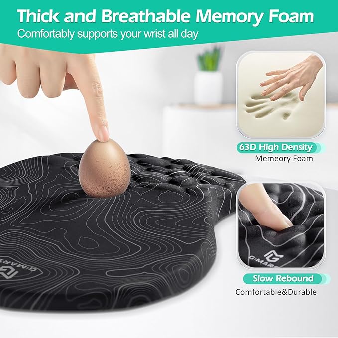 Gimars Upgrade Ergonomic Mouse Pad Wrist Rest with Memory Foam Massage Bump, Enlarge [ 30% Larger Moving Space] Mouse Pad Wrist Support with Nonslip PU Base for Laptop, Computer, Gaming & Office