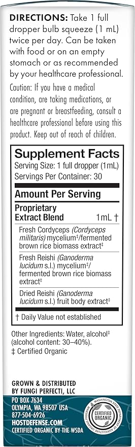 Host Defense CordyChi Extract - Energy & Immune Support Supplement - Cordyceps & Reishi Mushroom Supplement for Relaxation & Respiratory Support - Aids Against Tiredness - 1 fl oz (30 Servings)*