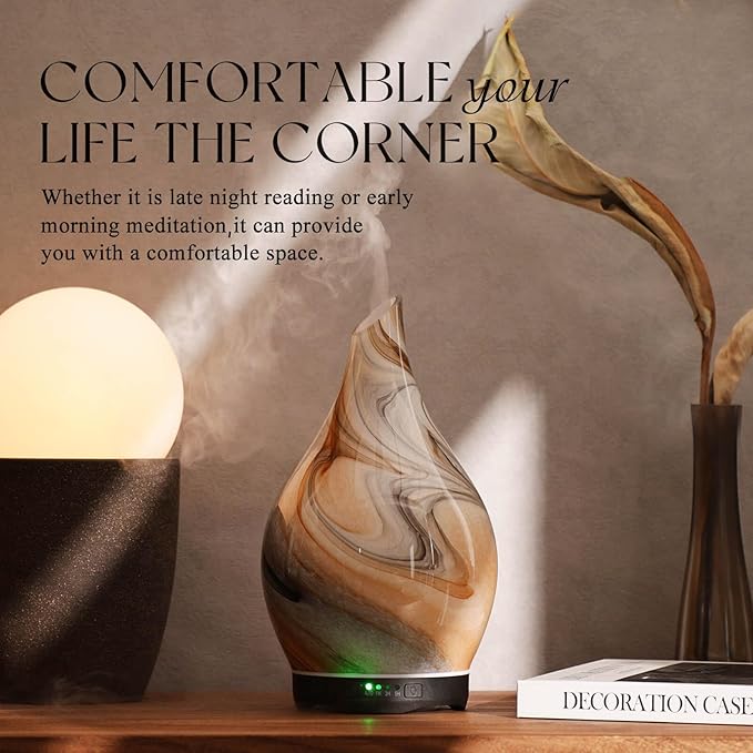 Porseme 280ml Essential Oil Diffuser Glass Color Changing Aroma Air Diffusers Aromatherapy Ultrasonic Cool Mist Humidifier 7 Running Hours Waterless Auto-Off for Sleeping, Yoga, Spa (Jupiter)